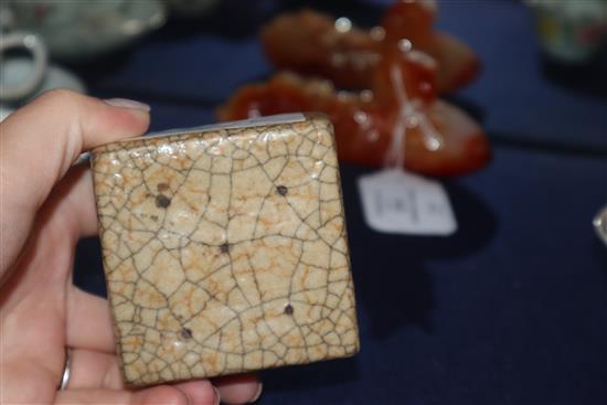 A 19th century small square crackleglaze dish